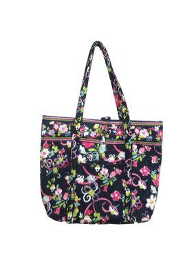 Vera Bradley “Ribbons” Floral Pattern Quilted Flat-Bottom Tote Bag 14"x18"5.5"